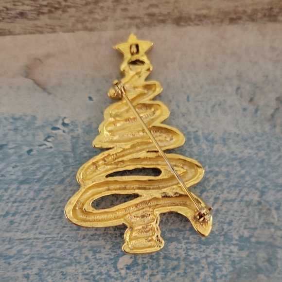 Gold Tone Christmas Tree modern style Brooch - Picture 2 of 3